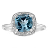 Natural Sky Blue Topaz & Small Diamonds Ring in Sterling Silver
