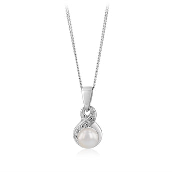Fresh Water Pearl & Small Diamond Pendant in Sterling Silver