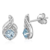Natural Sky Blue Topaz & Small Diamonds Stud Earrings in Sterling Silver