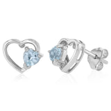 Natural Sky Blue Topaz Heart Stud Earrings in Sterling Silver