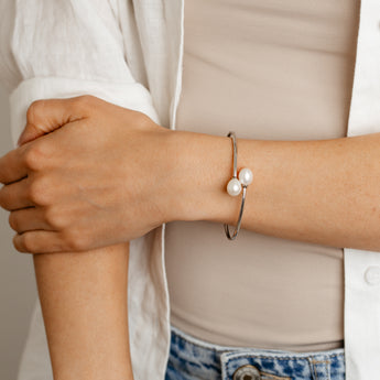 Rice Pearl Bangle in Sterling Silver
