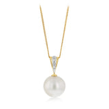 12-14mm White South Seal Pearl Pendant with 3 Diamonds in 9ct Yellow Gold