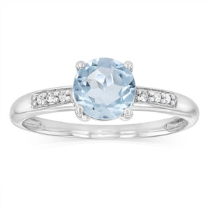 Natural Sky Blue Topaz & Diamond Ring in Sterling Silver