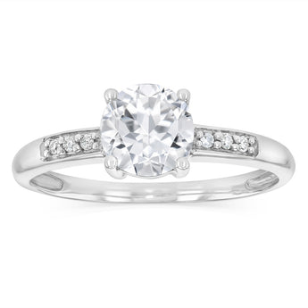 Natural White Topaz & Diamond Ring in Sterling Silver