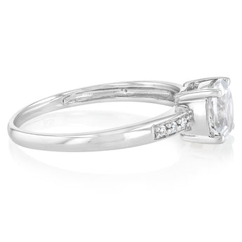 Natural White Topaz & Diamond Ring in Sterling Silver