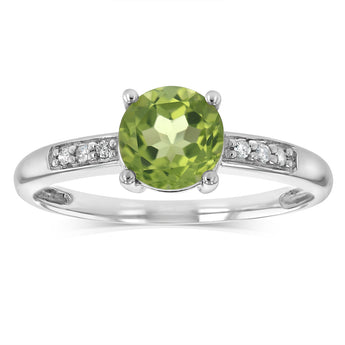 Natural Peridot & Diamond Ring in Sterling Silver