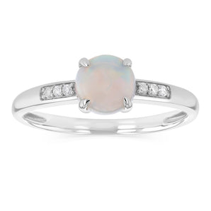 Natural Opal & Diamond Ring in Sterling Silver