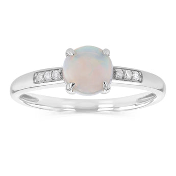 Natural Opal & Diamond Ring in Sterling Silver