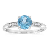 Natural Swiss Blue Topaz & Diamond Rng in Sterling Silver