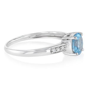 Natural Swiss Blue Topaz & Diamond Rng in Sterling Silver
