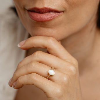 Created Opal and Diamond Ring in Gold Plated Silver