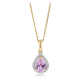 Created Pink Sapphire and 1/10 Carat Diamond Pendant in 9ct Yellow Gold
