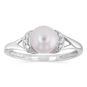 Pearl & Diamond Ring in Sterling Silver