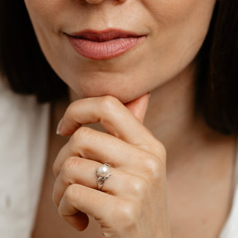 Pearl & Diamond Ring in Sterling Silver