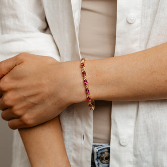 Pink Topaz and 1/10 Carat Diamond 17cm Bracelet in Gold Plated Sterling Silver
