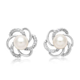 White 6-7mm Freshwater Pearl and Diamond Earrings in Sterling Silver
