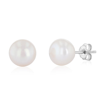 8-9mm White Freshwater Pearl Earrings in Sterling Silver