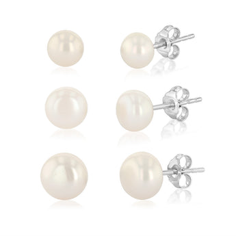 White Freshwater Pearl Earrings Set in Sterling Silver