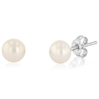 White Freshwater Pearl Earrings Set in Sterling Silver