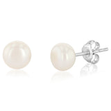 White Freshwater Pearl Earrings Set in Sterling Silver