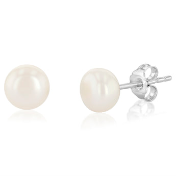 White Freshwater Pearl Earrings Set in Sterling Silver