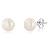 White Freshwater Pearl Earrings Set in Sterling Silver