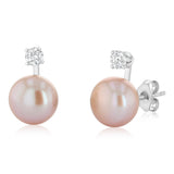 8-9mm Pink Freshwater Pearl and Created White Sapphire Pendant and Earrings Matching Set in Sterling Silver