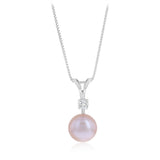 8-9mm Pink Freshwater Pearl and Created White Sapphire Pendant and Earrings Matching Set in Sterling Silver