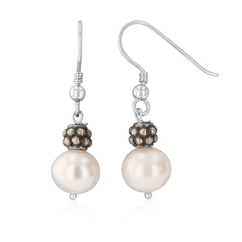 8-9mm White Freshwater Pearl Earrings in Sterling Silver