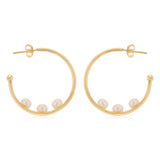 4-5mm White Freshwater Pearl Hoop Earrings in Gold Plated Sterling Silver