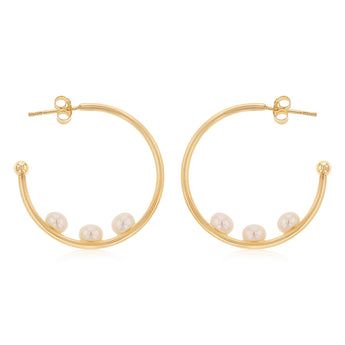 4-5mm White Freshwater Pearl Hoop Earrings in Gold Plated Sterling Silver