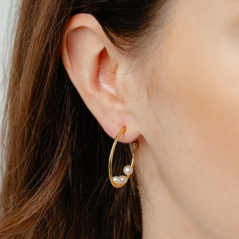 4-5mm White Freshwater Pearl Hoop Earrings in Gold Plated Sterling Silver