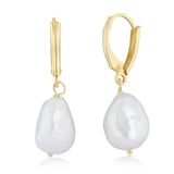 9.5-10.5mm White Baroque Freshwater Pearl Earrings in Gold Plated Sterling Silver
