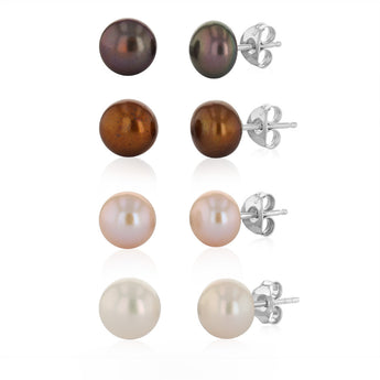 7-8mm Multicolour Freshwater Pearl Earrings Set in Sterling Silver