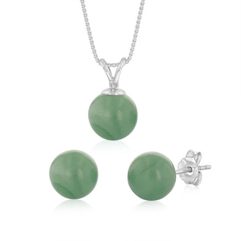 8mm Jade Pendant and Earrings Matching Set in Sterling Silver
