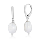 9.5-10.5mm White Baroque Freshwater Pearl Earrings in Sterling Silver