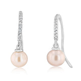 6.5-7mm Pink Freshwater Pearl and Created Sapphire Earrings in Sterling Silver