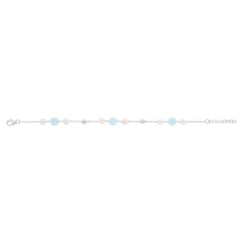 6-7mm White Freshwater Pearls and Aquamarine Bracelet in Sterling Silver