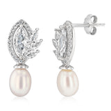 6-7mm White Freshwater Pearl and Created Sapphire Earrings in Sterling Silver