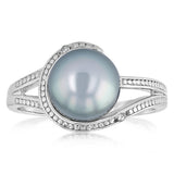 8-9mm Black Tahitian Pearl Diamond Ring in Sterling Silver