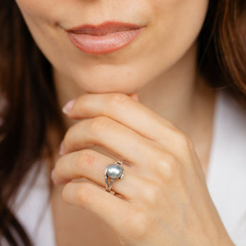 8-9mm Black Tahitian Pearl Diamond Ring in Sterling Silver