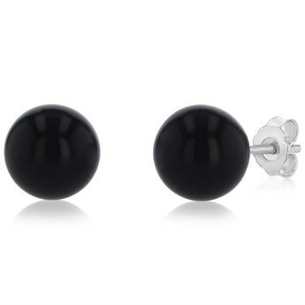 Freshwater Pearl, Onyx & Crystal Earrings Set in Sterling Silver