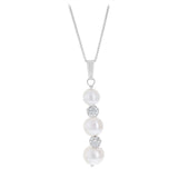 6-8.5mm White Freshwater Pearl and Crystal Pendant and Earrings Matching Set in Sterling Silver