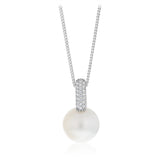 11-12mm White South Sea Pearl Pendant with Pave Zirconia Bale in Sterling Silver