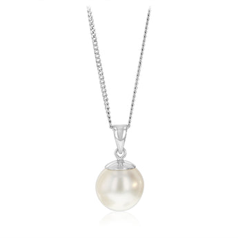 9-11mm White South Sea Pearl and Diamond Pendant in Sterling Silver
