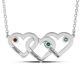 Personalised Engravable Triple Heart with Birthstones Necklace on 40cm Chain in Sterling Silver