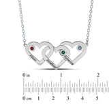 Personalised Engravable Triple Heart with Birthstones Necklace on 40cm Chain in Sterling Silver