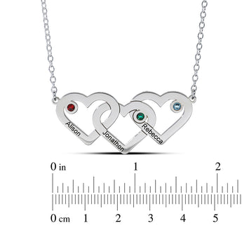 Personalised Engravable Triple Heart with Birthstones Necklace on 40cm Chain in Sterling Silver