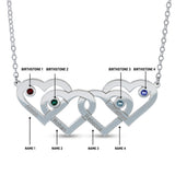 Personalised Engravabled Quadruple Heart with Birthstones Necklace on 40cm Chain in Sterling Silver
