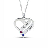 Personalised Engravable Heart with Birthstones Necklace on 454cm Chain in Sterling Silver